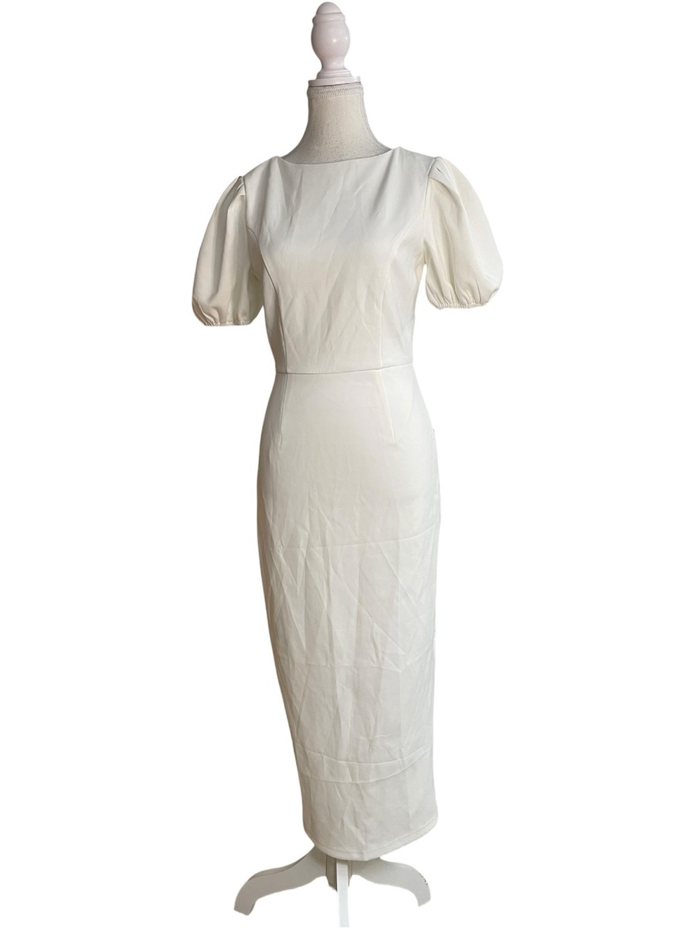 Lulus Simply Beloved Puff Sleeve Bodycon Midi Dress White